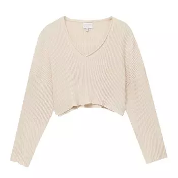 Джемпер Pull&Bear Cropped V-neck, кремовый