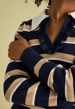 Джемпер REGULAR FIT MADDIE V NECK STRIPE WITH COLLAR Tom Joule, коричневый