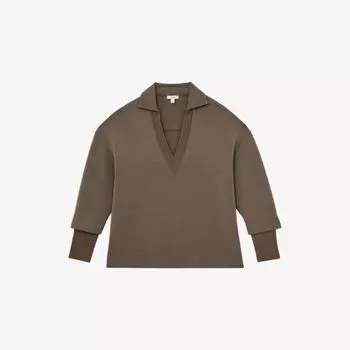 Джемпер Reiss Берни свободного кроя с открытым воротом из эластичного трикотажа, хаки