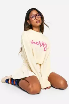 Джемпер рождественский Boohoo Merry укороченный, кремовый