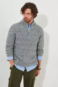 Джемпер рыбака крупной вязки с застежкой молнией 1/4 и воротником трубой Joe Browns, серый