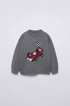 Джемпер с автомобильным вязаным узором ZARA, серый мергель