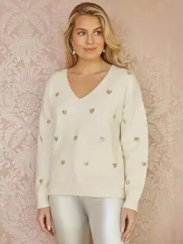 Джемпер с блестками в виде сердца Yumi, слоновая кость