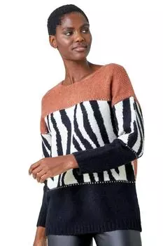 Джемпер с цветными блоками животных Roman, черный