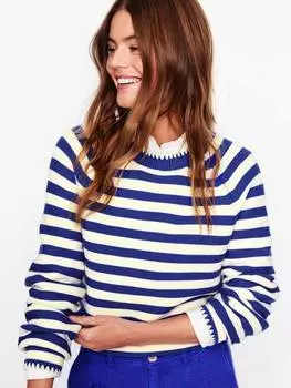 Джемпер с деталями в полоску от лены Boden, цвет Blue/Warm Ivory