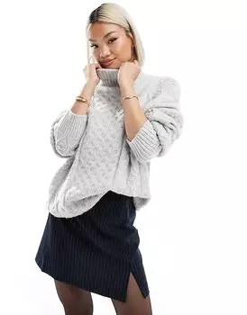 Джемпер с длинными рукавами и косой вязкой светло-серого цвета French Connection