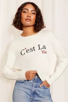 Джемпер с длинными рукавами и круглым вырезом, надписью Friends Like These, бежевый