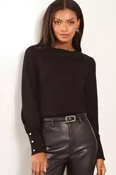 Джемпер с фестончатой вязкой и кружевной вставкой Lipsy, черный