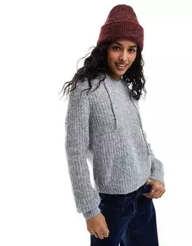 Джемпер с капюшоном в рубчик светло-серого цвета Object