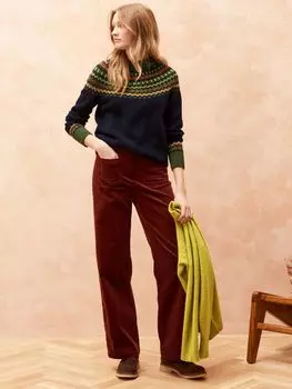 Джемпер с кокеткой Fairisle из сверхмягкой овечьей шерсти Brora, темно-синий