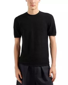Джемпер с коротким рукавом и жаккардовым узором Emporio Armani, черный