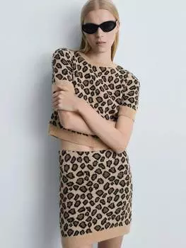 Джемпер с коротким рукавом с леопардовым принтом synn Mango, коричневый