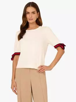 Джемпер с коротким рукавом в полоску и бантом Adrianna Papell, слоновая кость/разноцветный