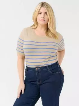 Джемпер с коротким рукавом в полоску KAFFE Curve, цвет Neutral/Blue