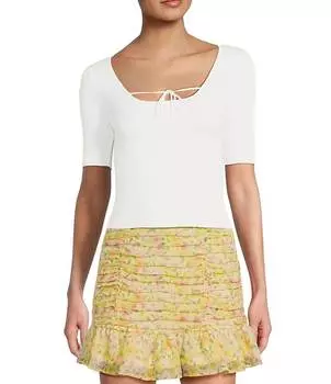 Джемпер с короткими рукавами и завязками спереди GB, слоновая кость