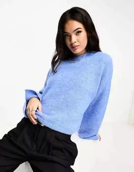 Джемпер с круглым вырезом ASOS с широкими манжетами и разрезом из смесовой шерсти альпаки синего цвета
