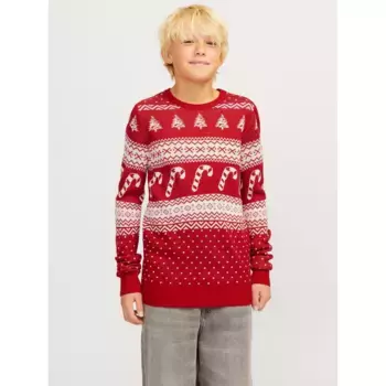 Джемпер с круглым вырезом для детей Jack & Jones «JJXMAS GABRIEL KNIT CREW NECK JNR» с рождественским узором Jack & Jones Junior, цвет Scarlet Sage