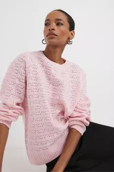 Джемпер с круглым вырезом и ажурным швом Jd Williams, розовый