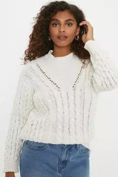 Джемпер с круглым вырезом и детализированной косой Dorothy Perkins, белый