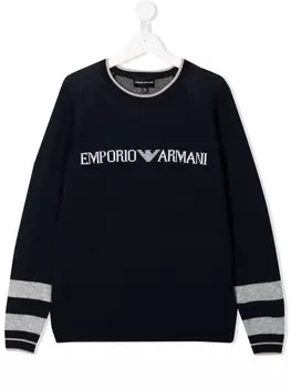 Джемпер с круглым вырезом и логотипом Emporio Armani Kids, синий