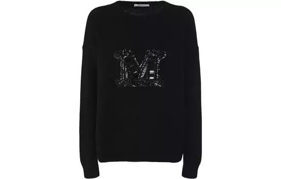 Джемпер с круглым вырезом и логотипом MaxMara, черный
