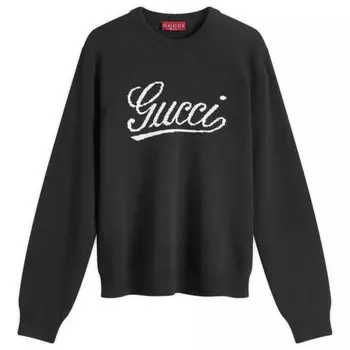 Джемпер с круглым вырезом и логотипом Script Gucci, черный