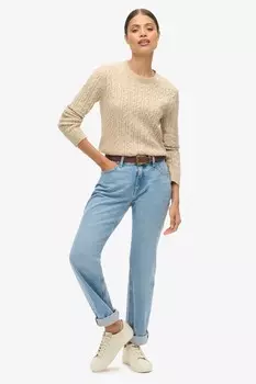 Джемпер с круглым вырезом и приталенным кроем Superdry, бежевый