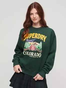 Джемпер с круглым вырезом и сувениром для путешествий Superdry, зеленый/мульти