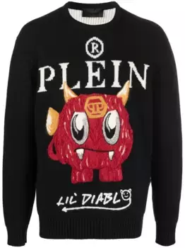 Джемпер с круглым вырезом и вышивкой Philipp Plein, черный
