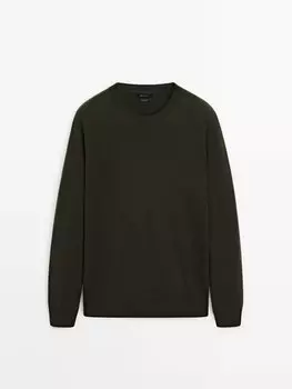 Джемпер с круглым вырезом из 100% кашемира Massimo Dutti, хаки