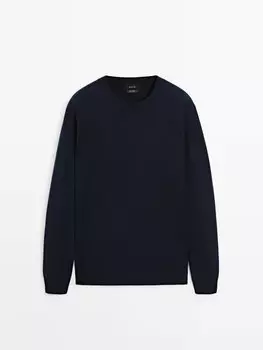 Джемпер с круглым вырезом из 100% кашемира Massimo Dutti, синий