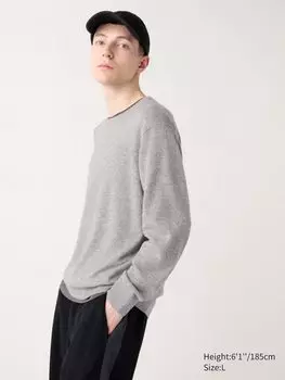 Джемпер с круглым вырезом из 100% кашемира Uniqlo, цвет 03 серый