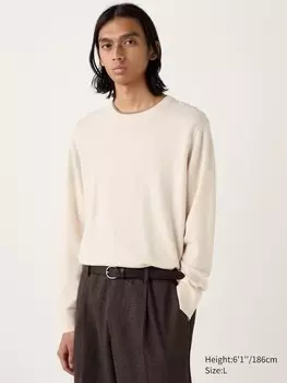 Джемпер с круглым вырезом из 100% кашемира Uniqlo, цвет 30 бежевый