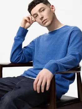 Джемпер с круглым вырезом из 100% кашемира Uniqlo, цвет 65 синий