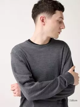 Джемпер с круглым вырезом из 100% мериносовой шерсти Uniqlo, цвет 07 серый