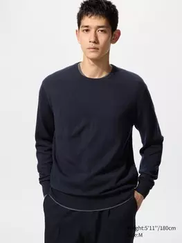 Джемпер с круглым вырезом из 100% мериносовой шерсти Uniqlo, цвет 69 синий
