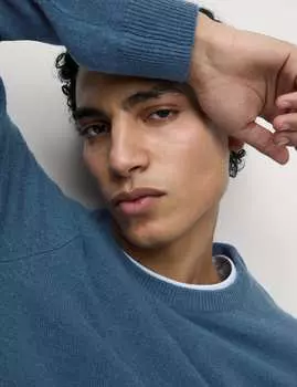 Джемпер с круглым вырезом из чистой экстратонкой овечьей шерсти Marks & Spencer, цвет Light denim