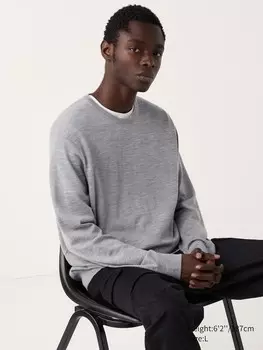Джемпер с круглым вырезом из мериноса Uniqlo, серый