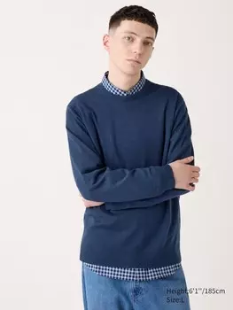 Джемпер с круглым вырезом из мериноса Uniqlo, синий