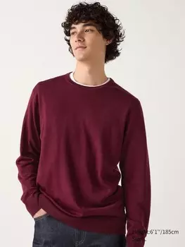Джемпер с круглым вырезом из мериноса Uniqlo, бордовый