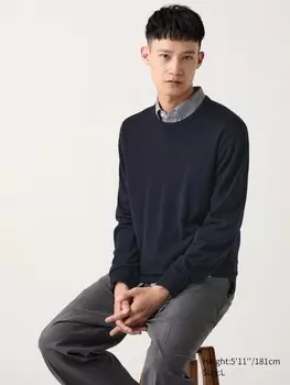 Джемпер с круглым вырезом из мериноса Uniqlo, синий