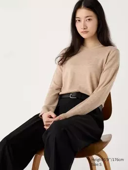 Джемпер с круглым вырезом из мериноса Uniqlo, бежевый