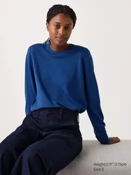Джемпер с круглым вырезом из мериноса Uniqlo, синий