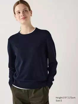 Джемпер с круглым вырезом из мериноса Uniqlo, синий
