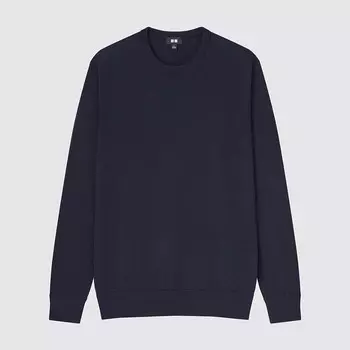 Джемпер с круглым вырезом из мериноса Uniqlo, темно-синий