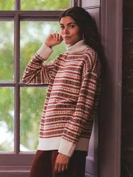 Джемпер с круглым вырезом из мериносовой шерсти fair isle Celtic & Co., цвет Oatmeal/Rust