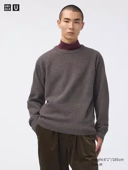 Джемпер с круглым вырезом из овечьей шерсти Uniqlo, коричневый