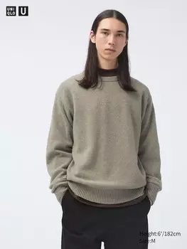 Джемпер с круглым вырезом из овечьей шерсти Uniqlo, зеленый