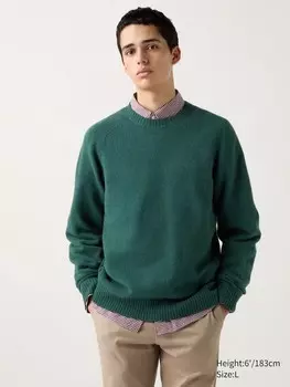 Джемпер с круглым вырезом из овечьей шерсти премиум-класса Uniqlo, зеленый