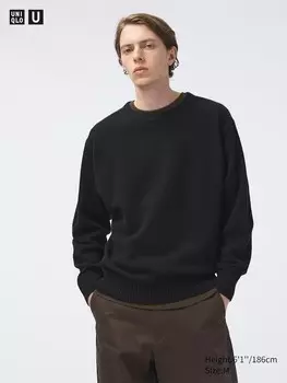 Джемпер с круглым вырезом из овечьей шерсти Uniqlo, черный